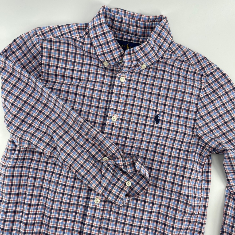Ralph Lauren Kids Plaid Button Down‎ Shirt Natural Stretch Cotton Size 6